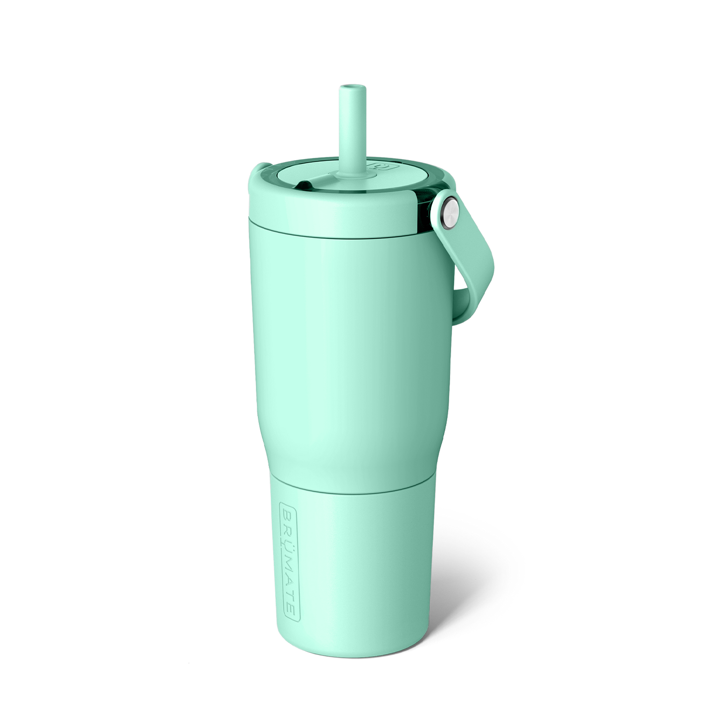 mint green tumbler with lid and swing handle on top