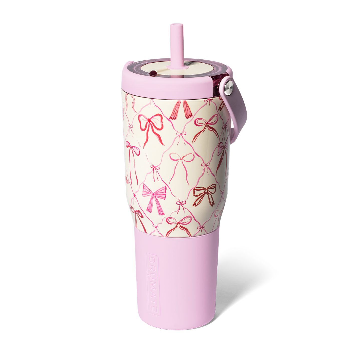 Brumate 35 oz resa tumbler with varying pink bows and a pink base