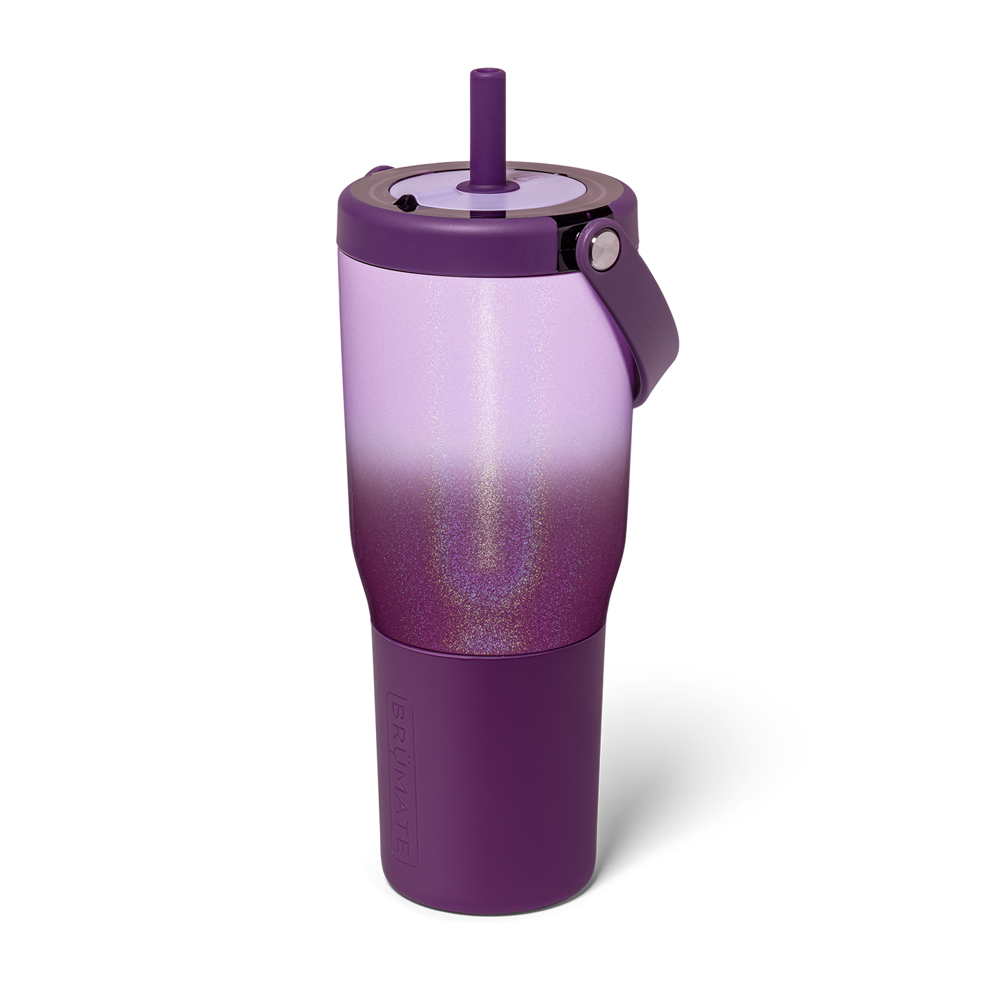 Purple tumbler with a gradient design from light on top to darker purple on bottom shown on a white background