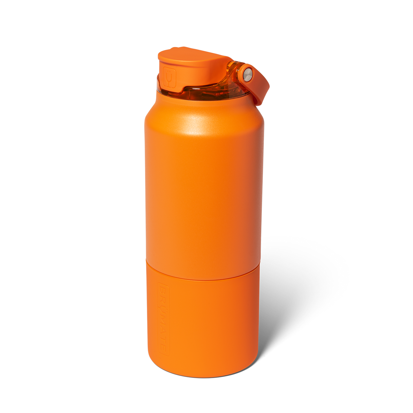 Orange water bottle with a screw-on cap on a white background
