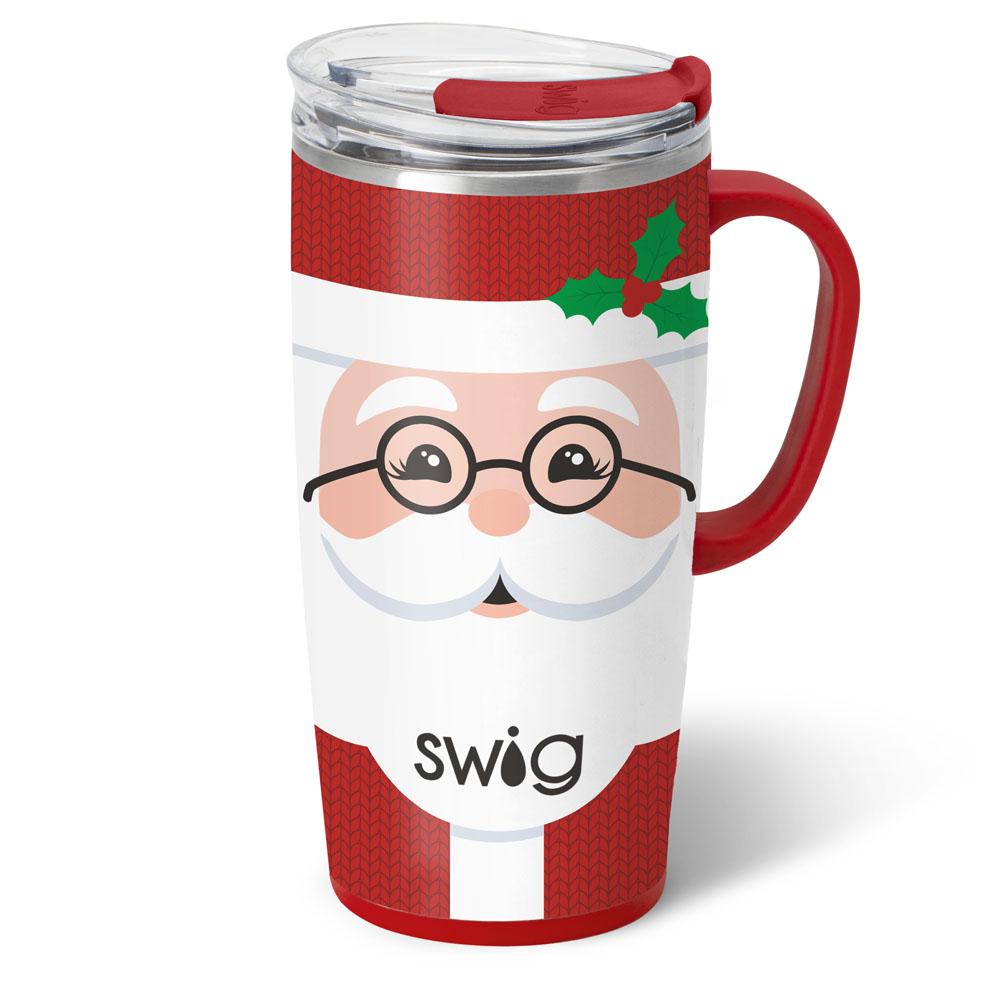 mr. clause travel mug with image of Santa on it