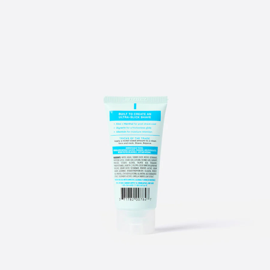 back view of Tube of cream with a blue label on a white background