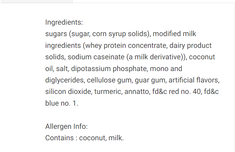 Ingredient list. Please call (501)-327-2182 for more information.