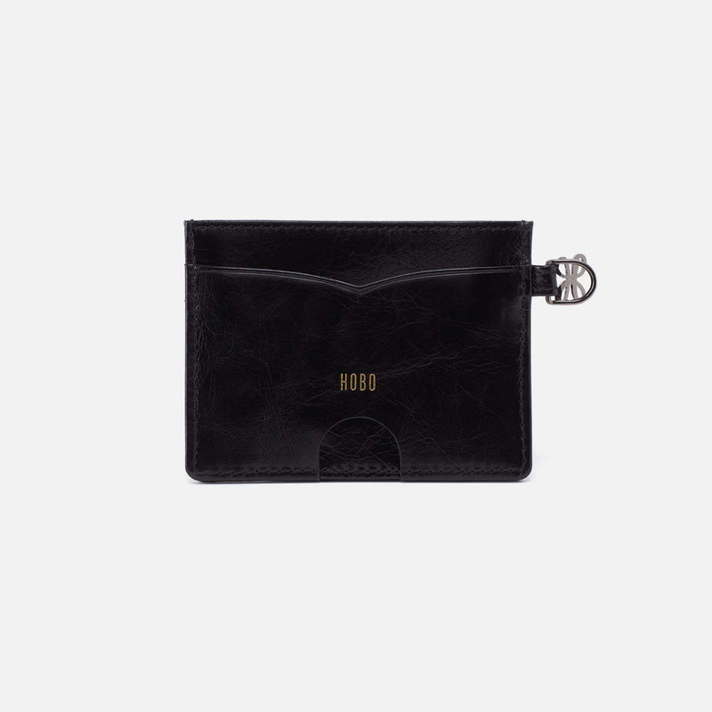 back view of black leather card holder