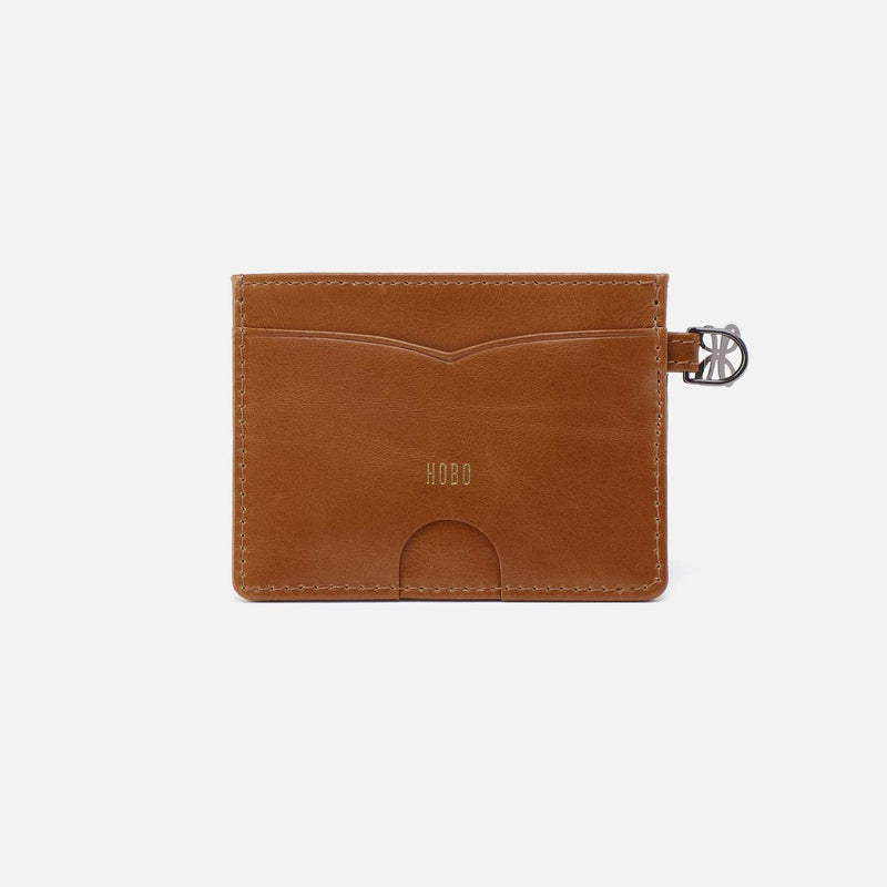 back view of brown leather truffle card holder