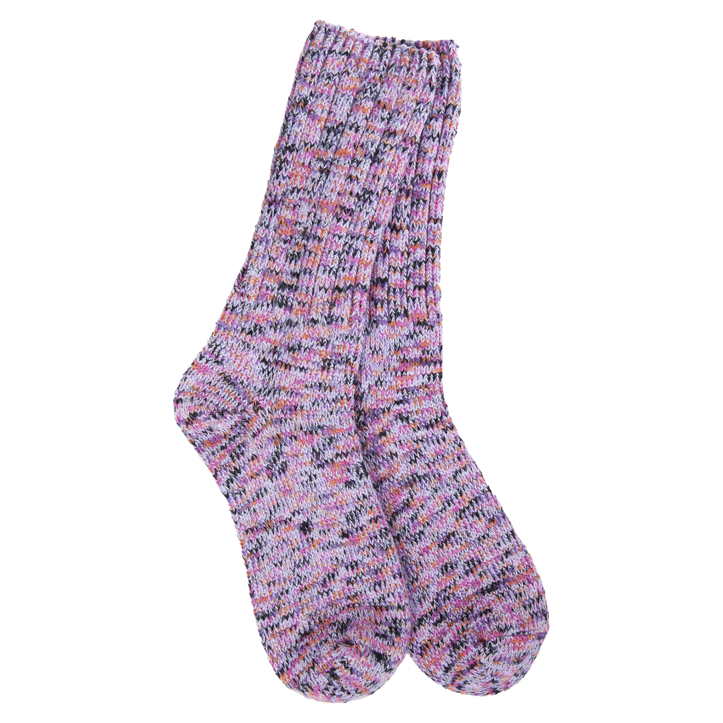 pair of lavender and pink socks on a white background