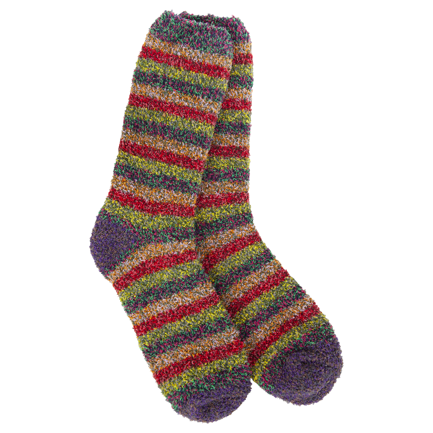 Multicolored striped sock on a white background