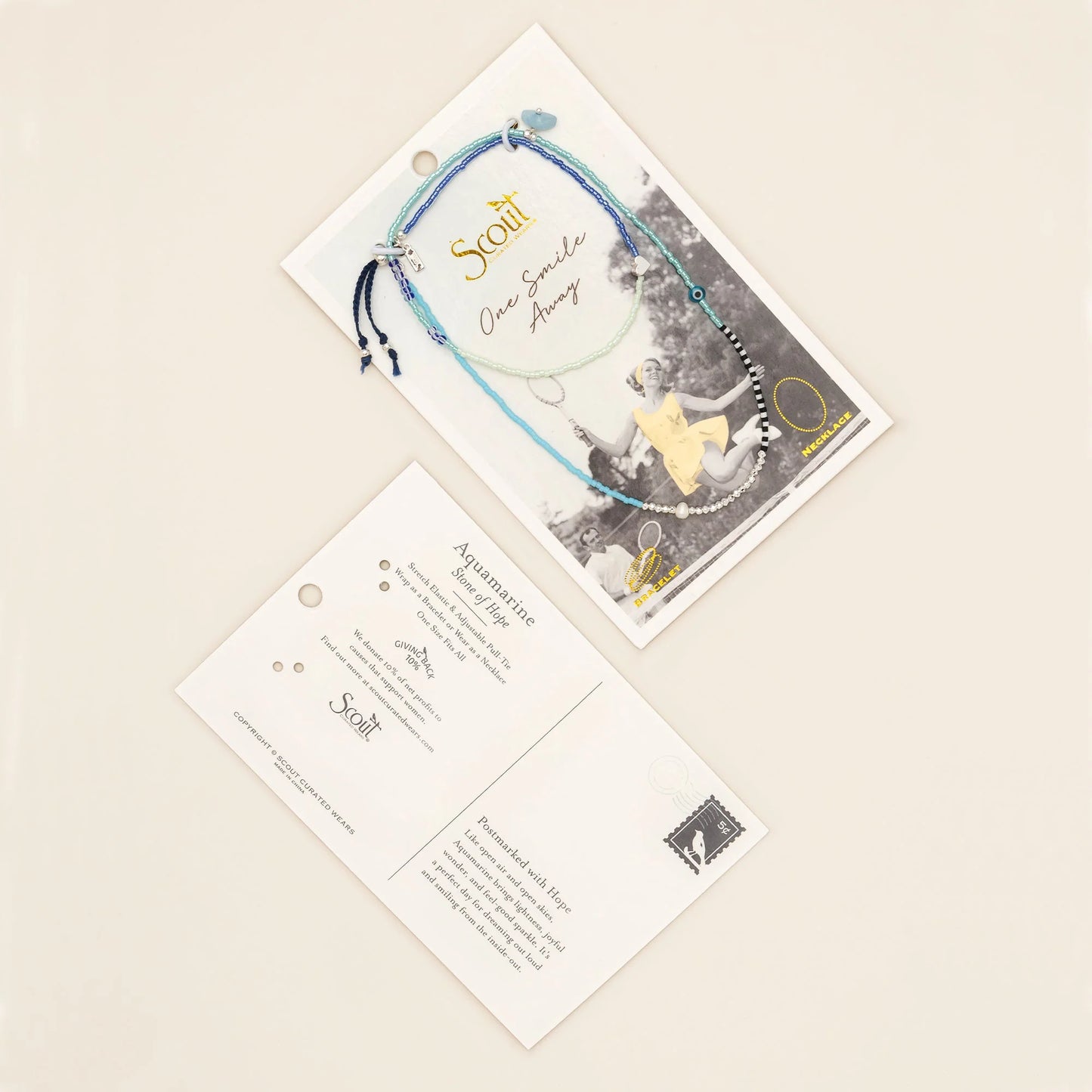 front and back views of beaded wrap card packing