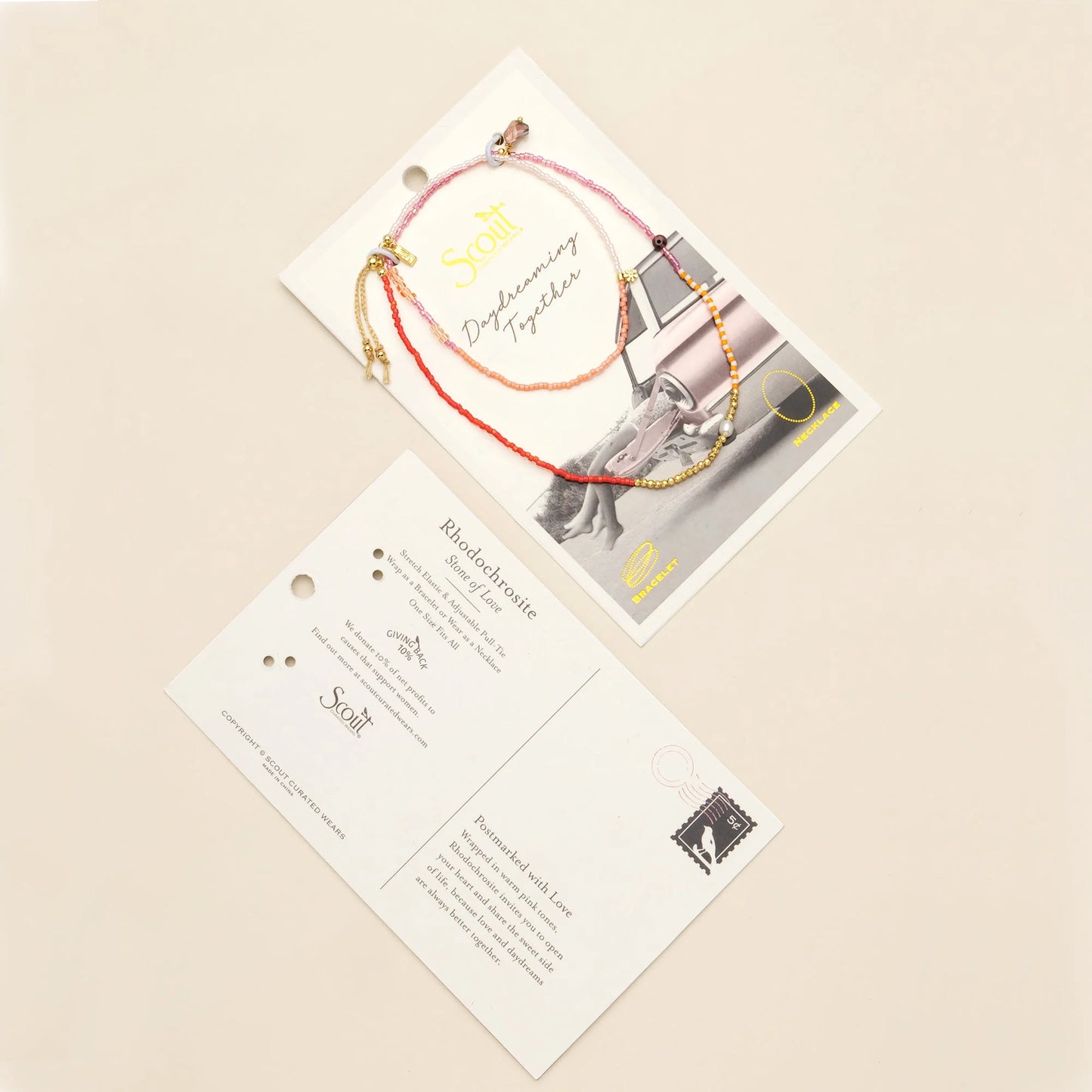 front and back views of beaded wrap card packing