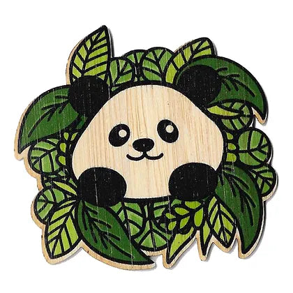 stylized panda face and paws on a leaf background