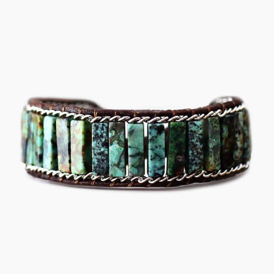Oceanic Turquoise cuff bracelet on a white background.