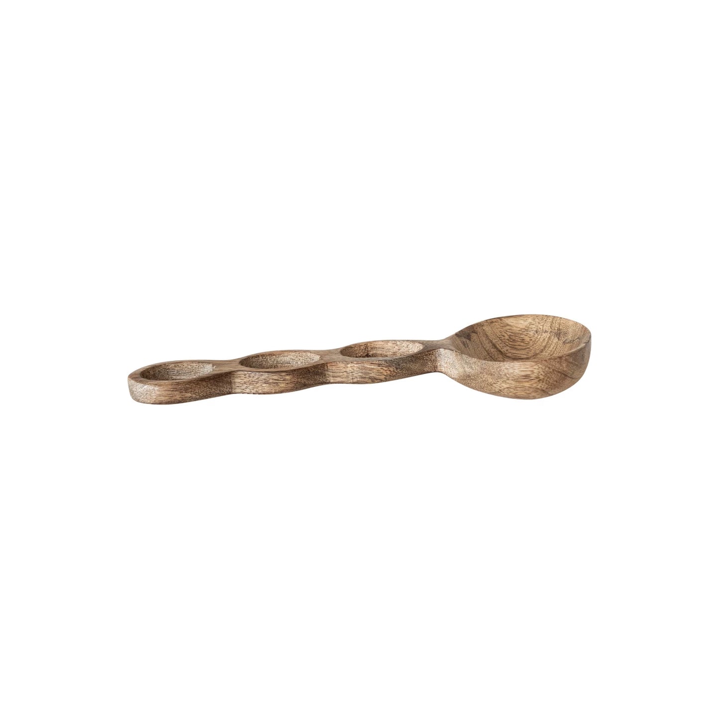 side view of Carved Mango Wood Spoon with Circle Cut-Out Handle