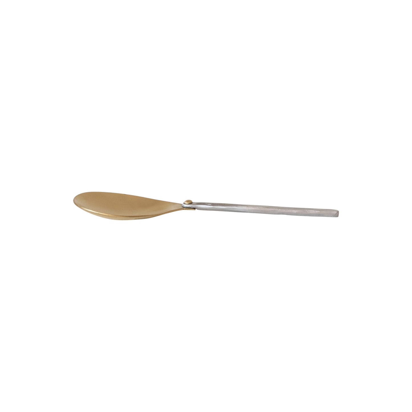 side view of Brass Serving Spoon with Hammered Aluminum Handle