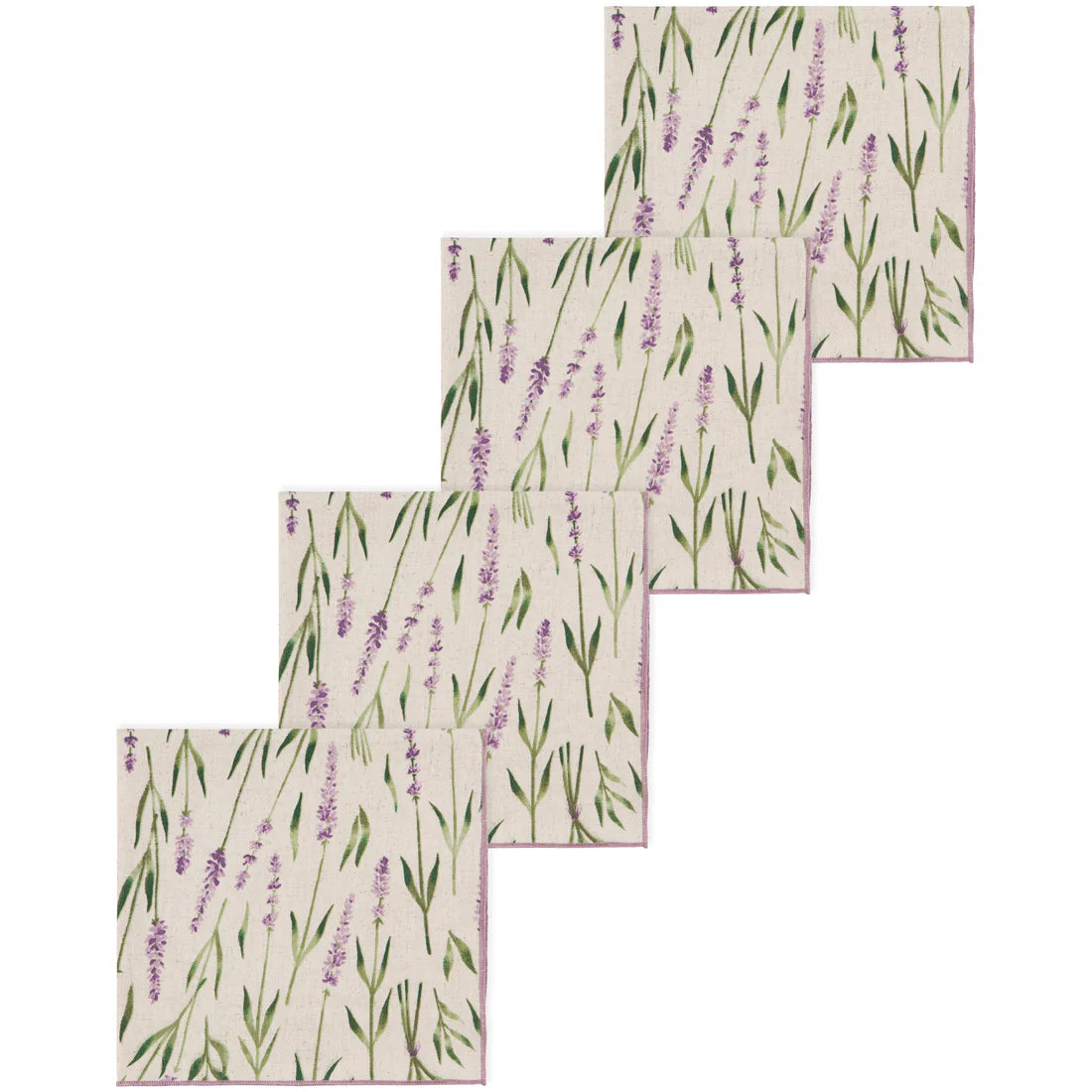 4 Lavender Napkins arranged overlapping on a white background