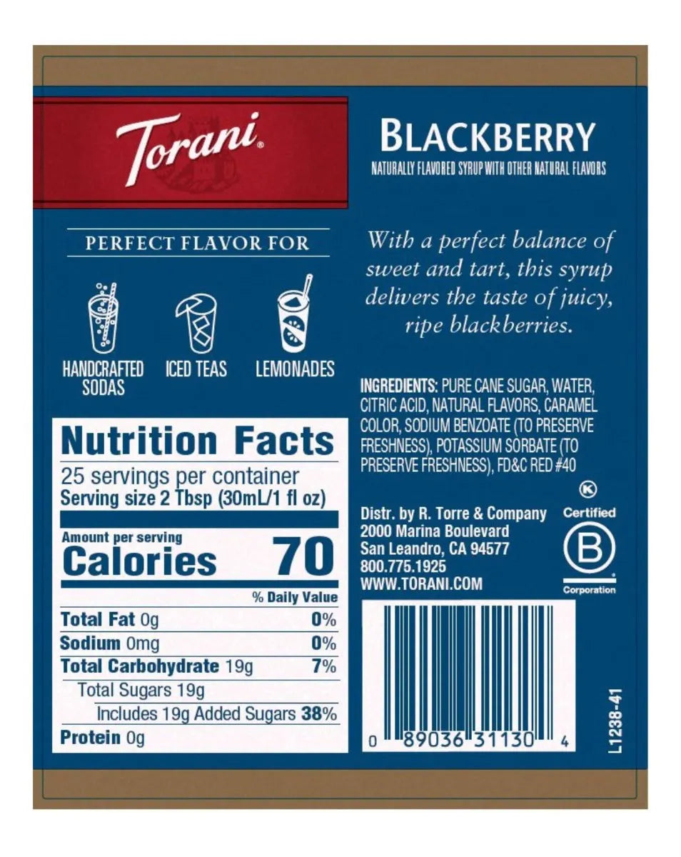 trorani blackberry syrup nutritional label