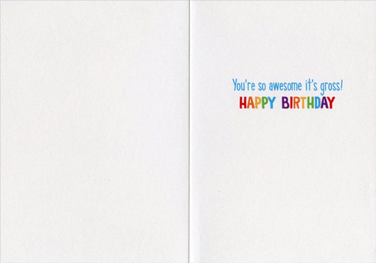 inside of card with "happy birthday " written in rainbow colors.
