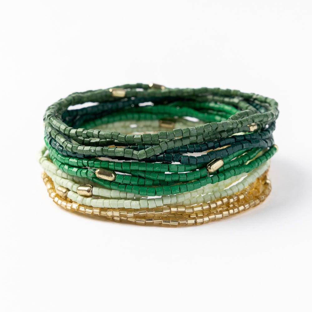 Chelsea 18 Strand Luxe Beaded Bracelet Set in Green, gold, and white