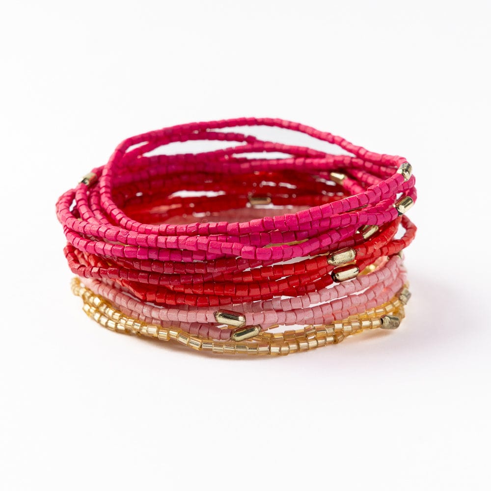 Chelsea 18 Strand Luxe Beaded Bracelet Set in shades of pink and gold