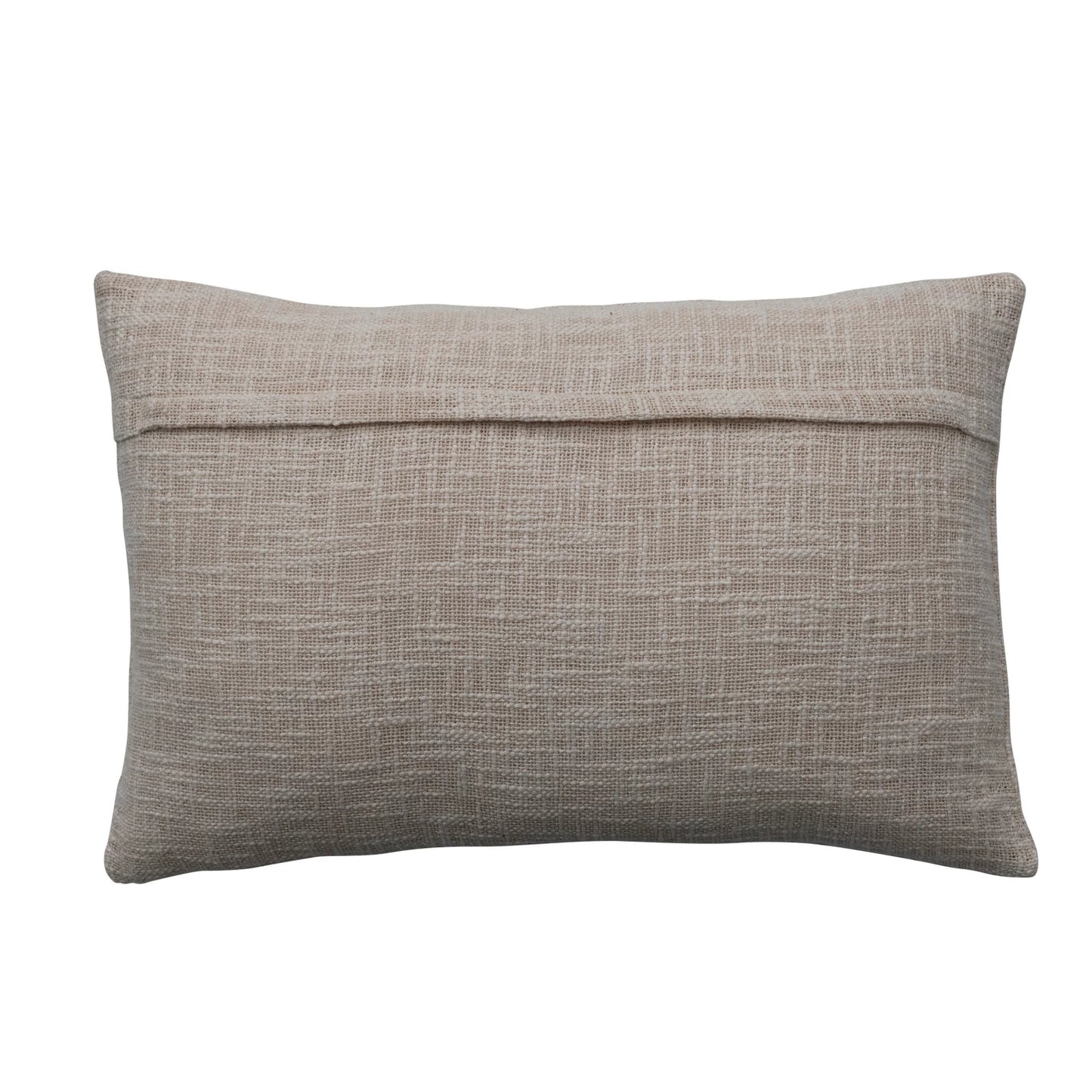 solid natural cotton back of pillow with zipper closure.