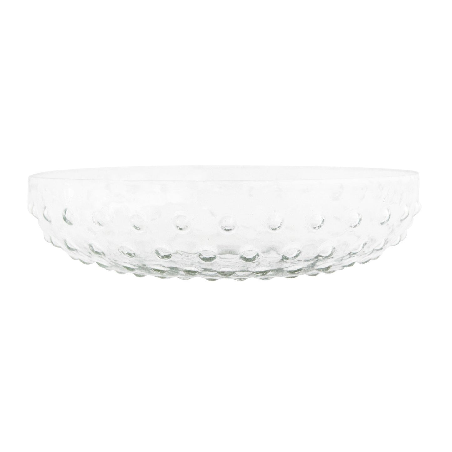 glass hobnail bowl shown on a white background