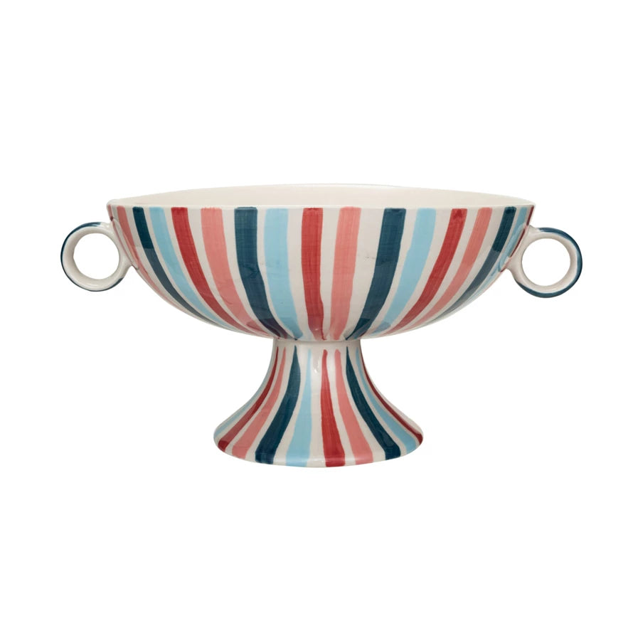 side view of Footed Striped Bowl on a white background.