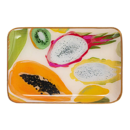small Enameled Metal Tray with colorful fruit Design