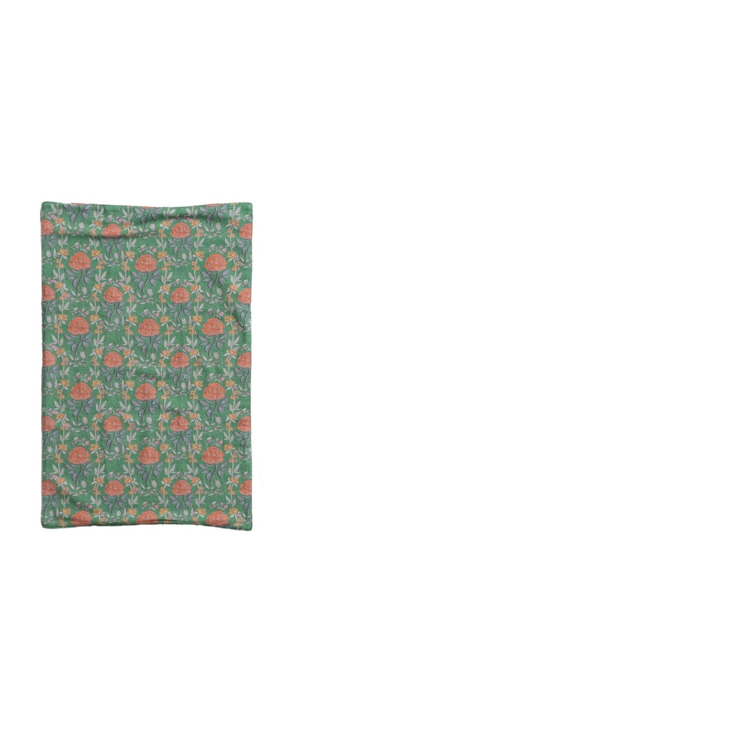 green dishtowel with coral floral design