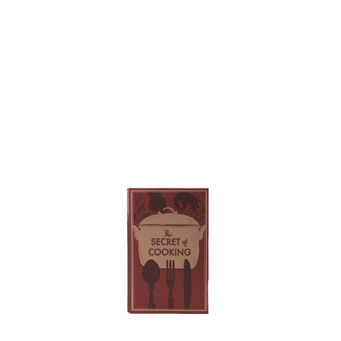 cover of book box with title the secret of cooking printed on a pot with untersil graphics