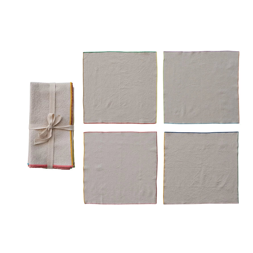 4 cloth napkins with rainbow trim