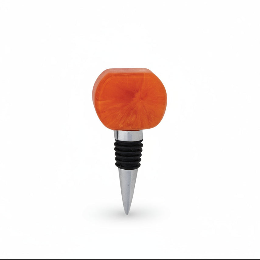 bottle stopper with orange marbled resin top