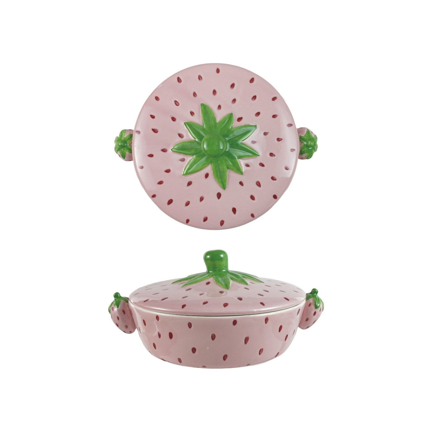 top and side views of pink Strawberry Shaped Baker