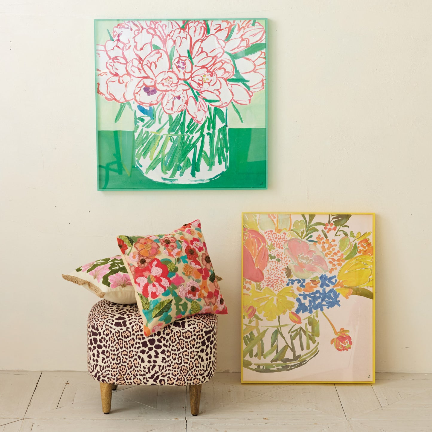 yellow acrylic art in a decorated setting