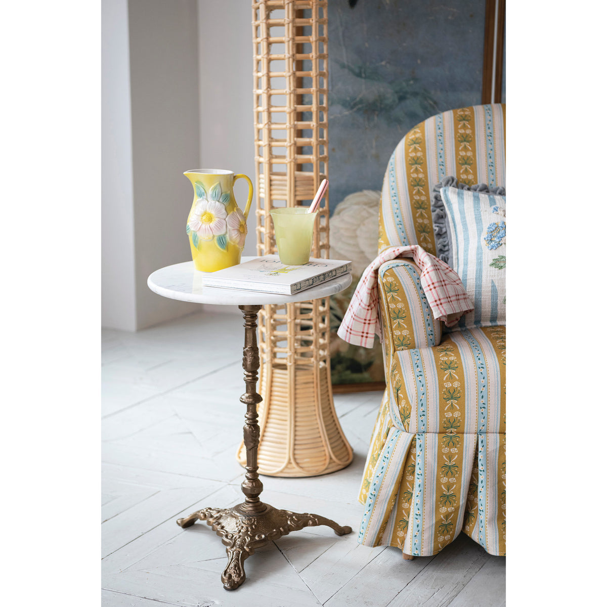 Creative Co-op - Vintage Reproduction Yellow Pitcher with Flowers