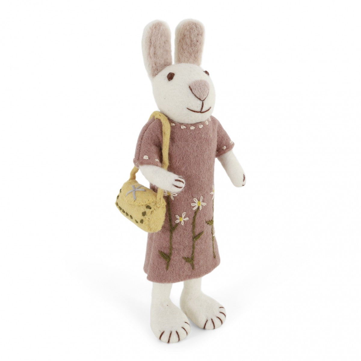 side view of Bunny with Lavender Dress & Purse