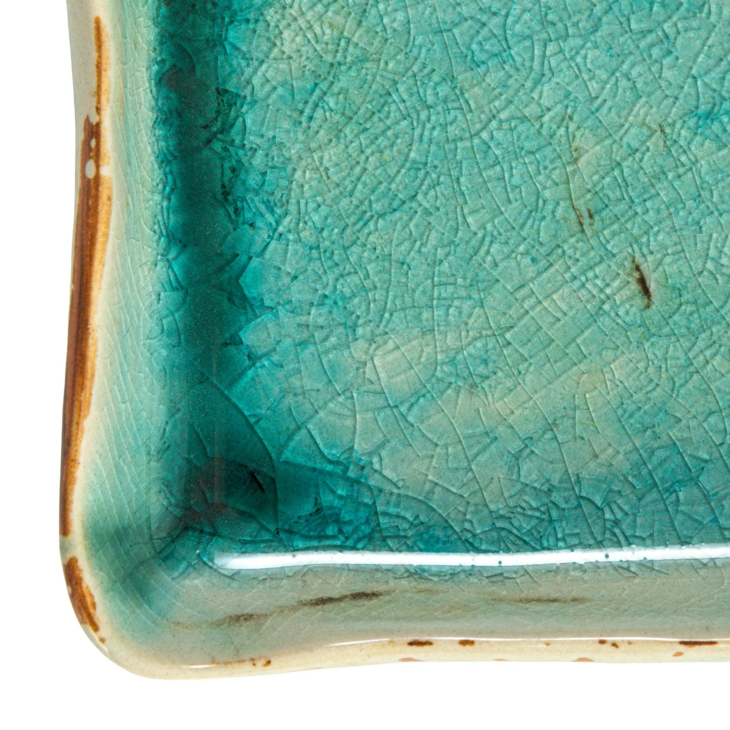 Close-up of an aqua ceramic tray