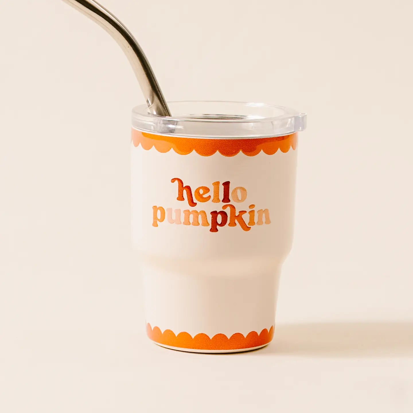 Hello Pumpkin tiny tumbler shown on a white background