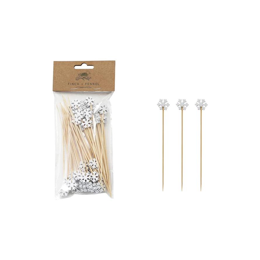 Bamboo Skewers with white snowflake Toppers