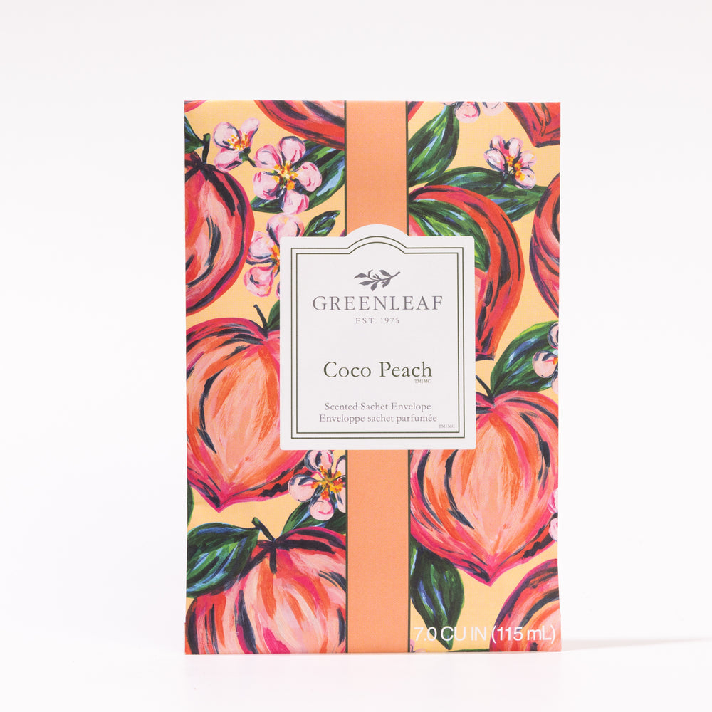 greenleaf coco peach sachet on a white background