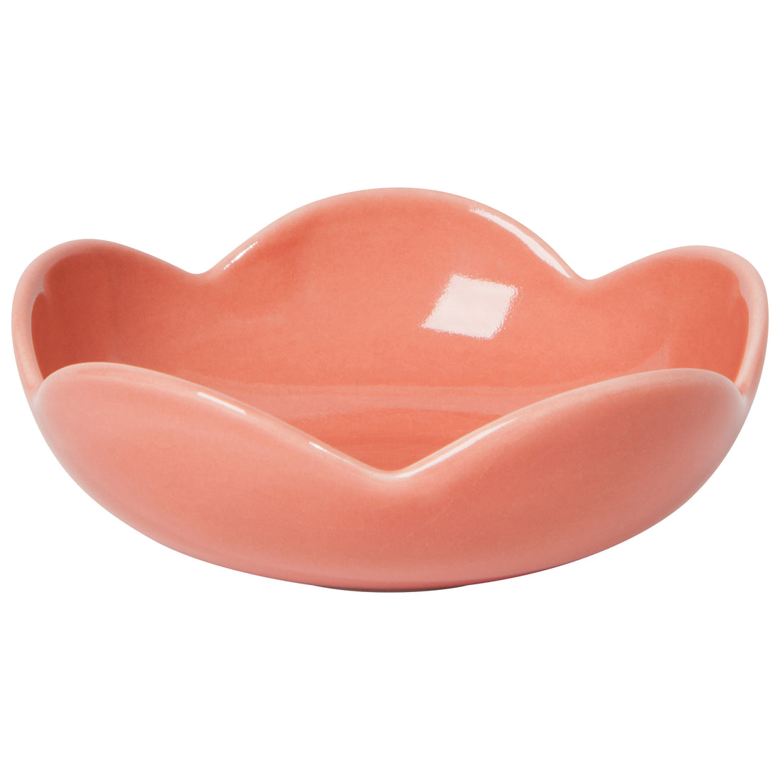 side view of pink flower dish