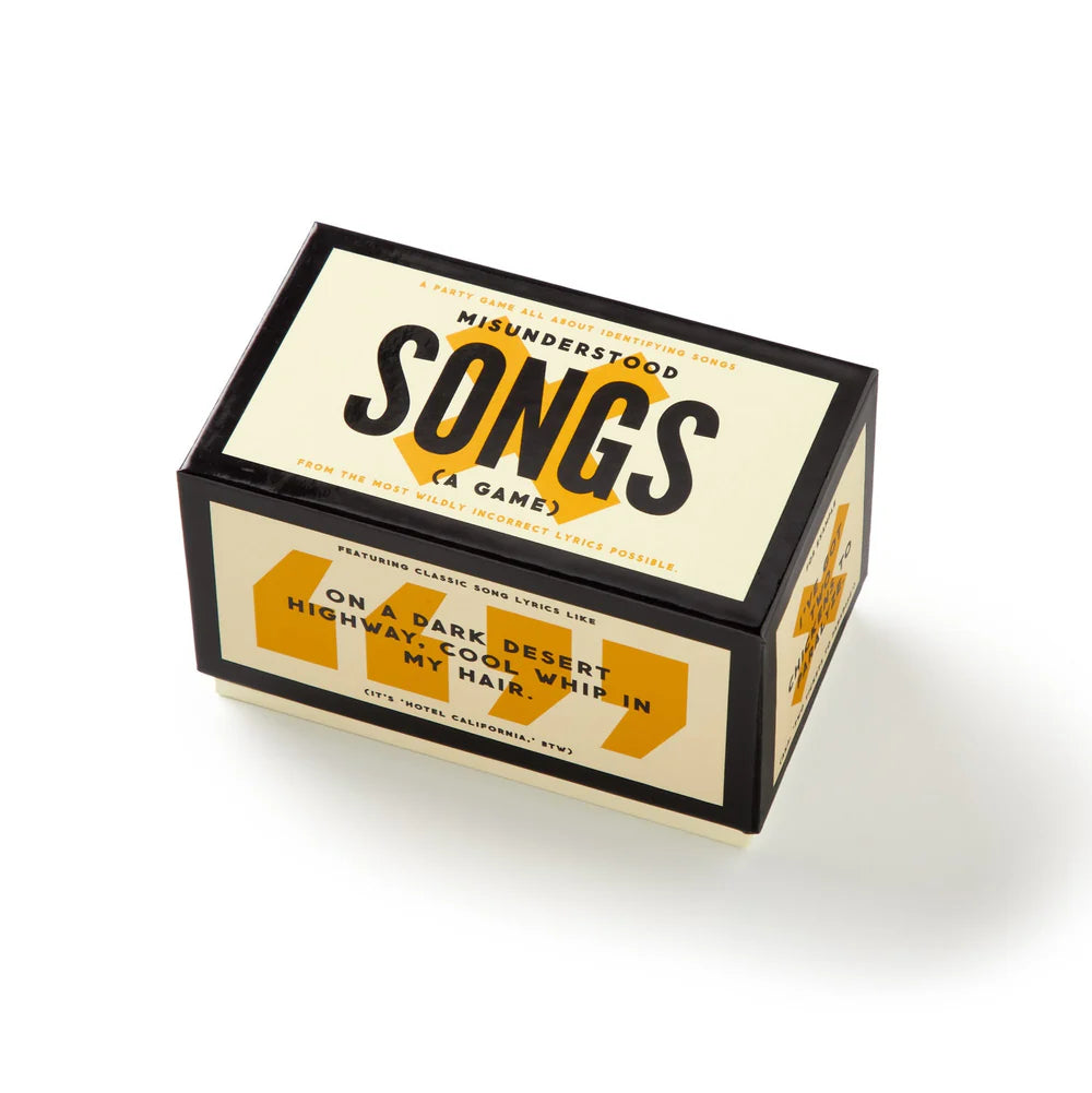 side view of box for misunderstood songs game.