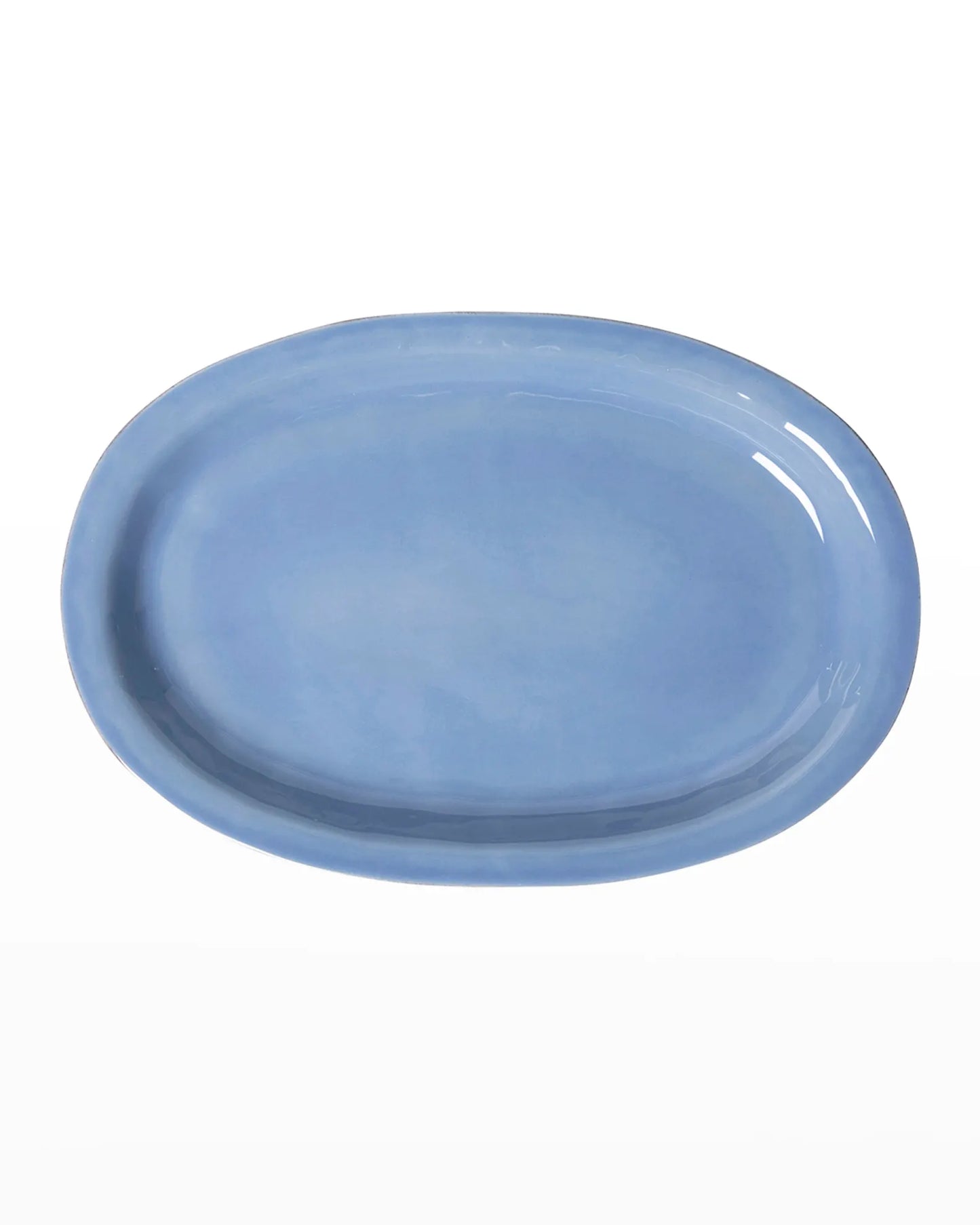 juliska puro chambray blue oval platter on white background