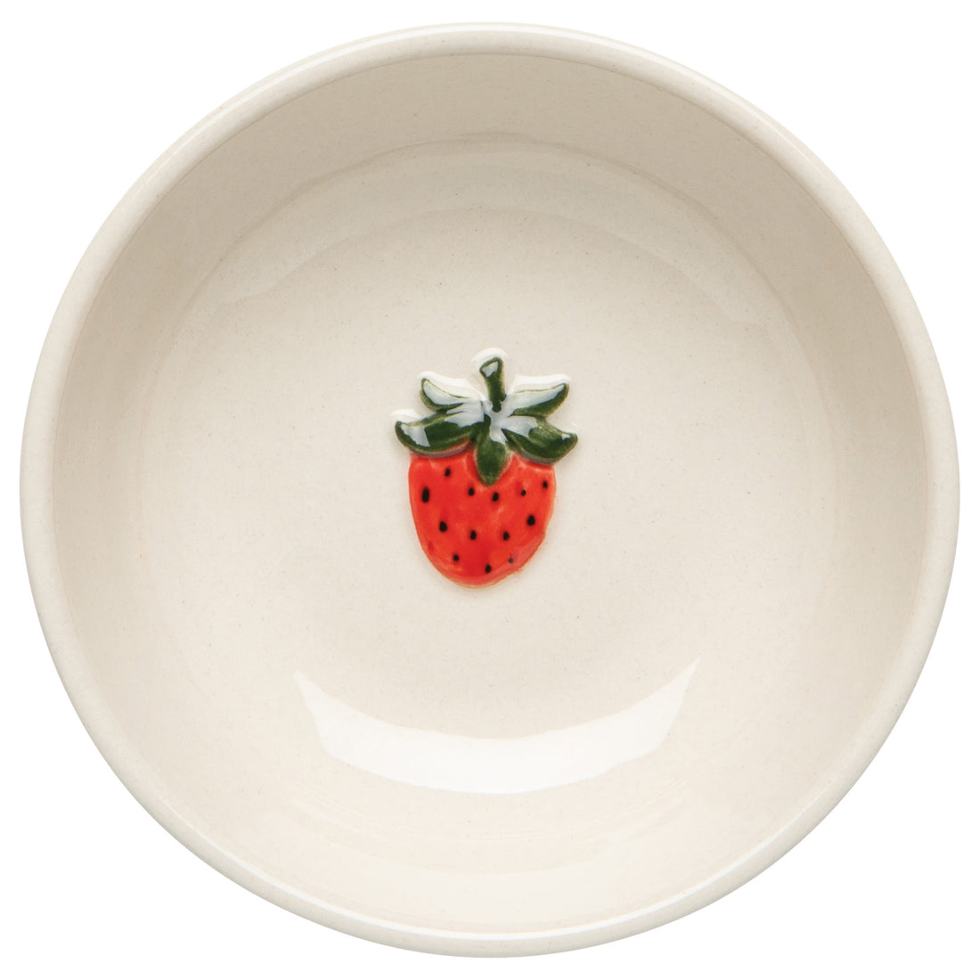 white punch bowl with an embossed red strawberry in bottom of it