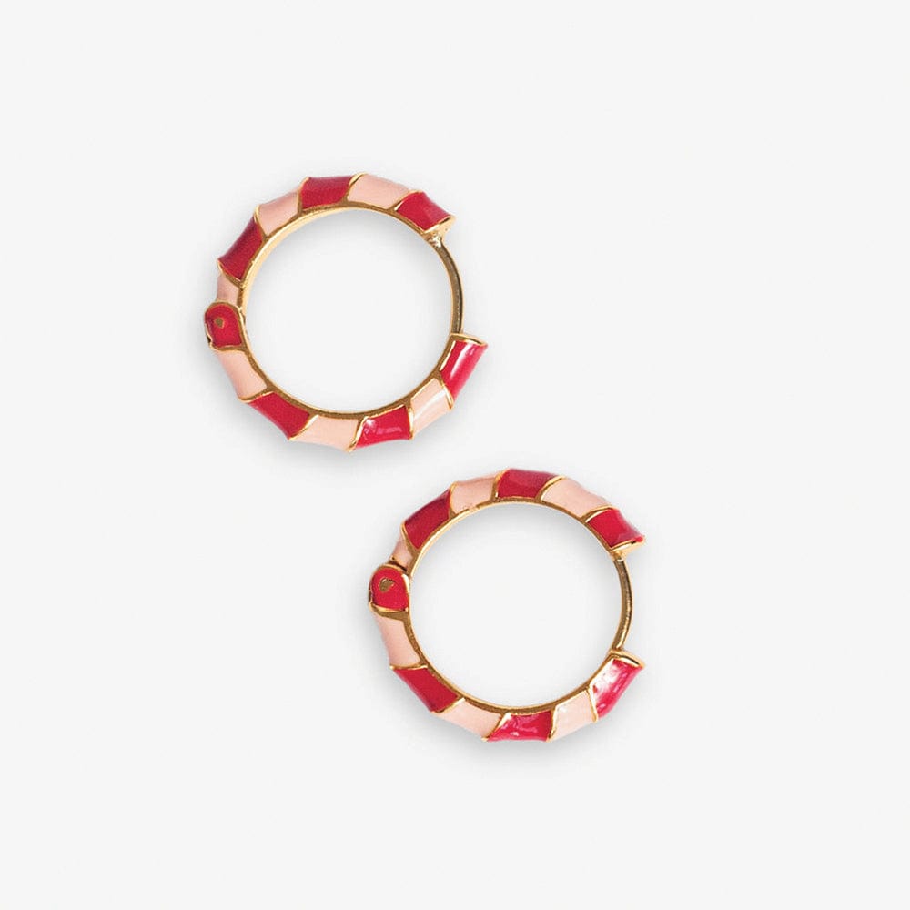 Pippa Twisted Colorblock Enamel Hoop Earrings in Red & Blush shown on a white background