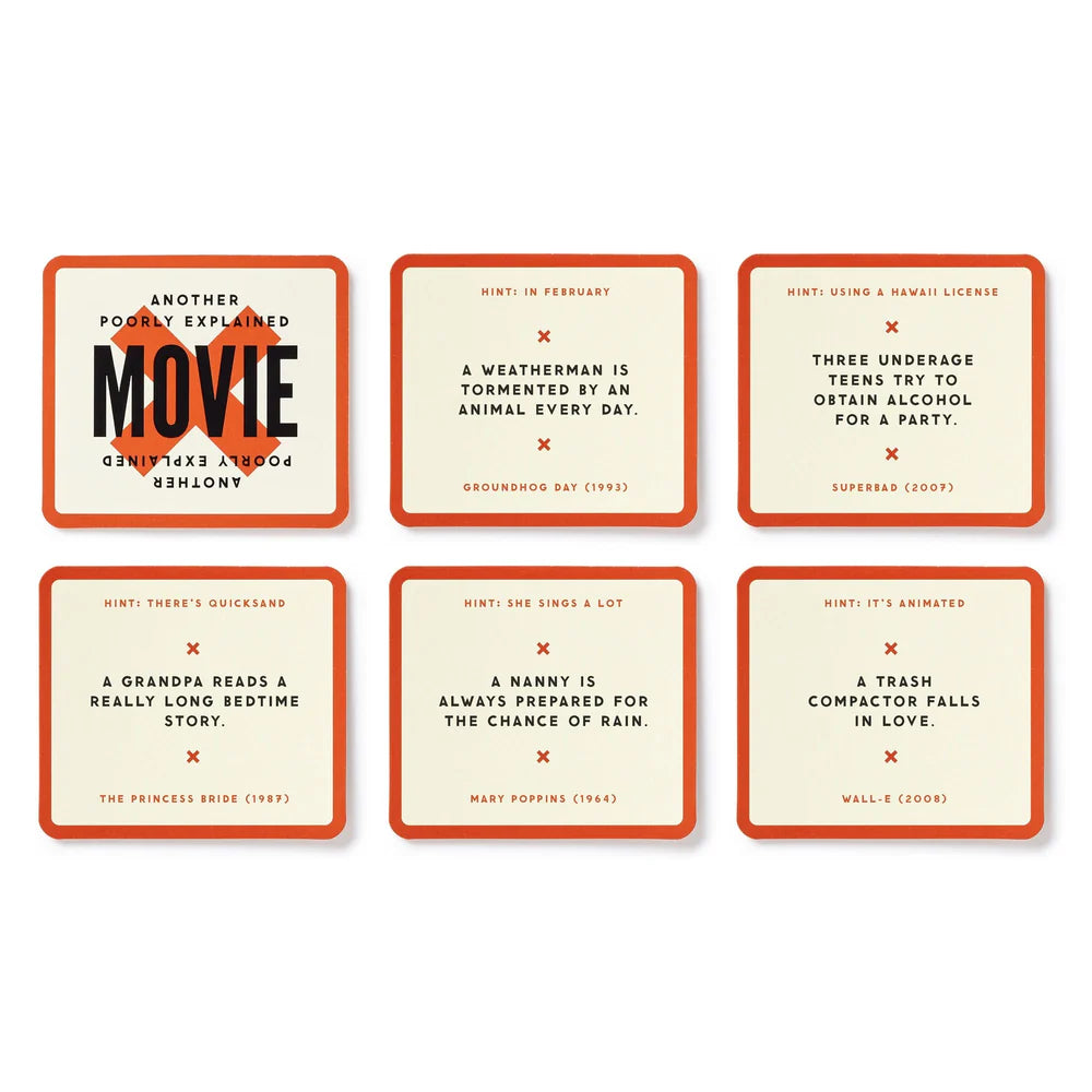 6 cards in 2 rows of Poorly Explained Movies game.