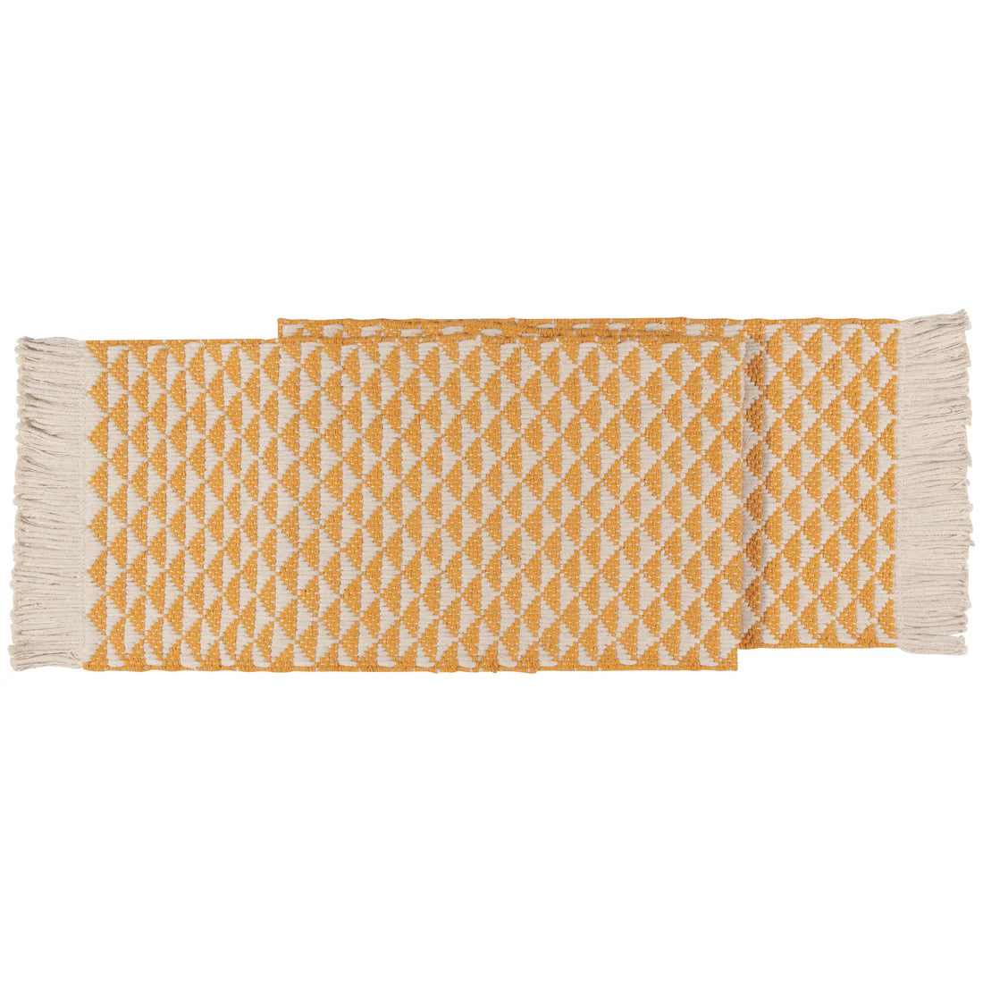 mustard and cream geometric design table runner.