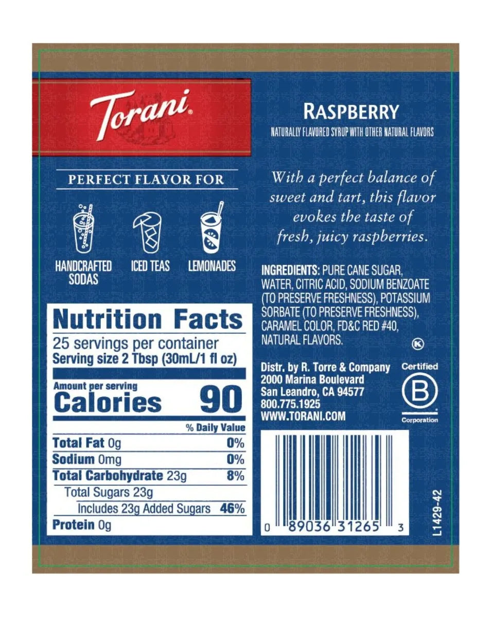 torani raspberry syrup nutritional label