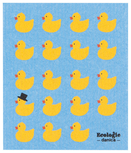 Rubber Duckies Swedish Sponge Cloth is blue with yellow duckies all over