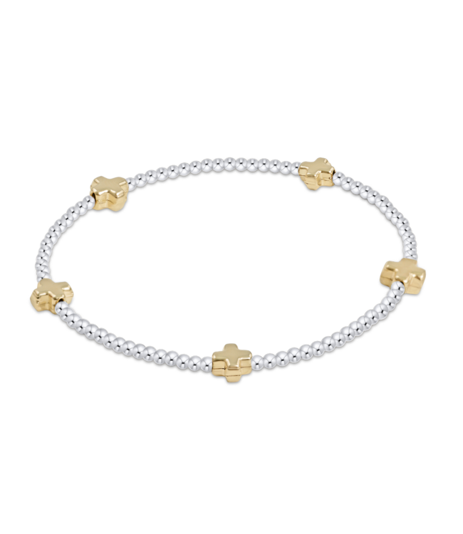 Signature Cross Small Sterling Mixed Metal Pattern 2mm Beaded Bracelet, Mixed Metal