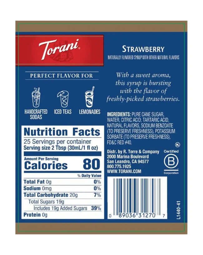 torani strawberry syrup nutritional label