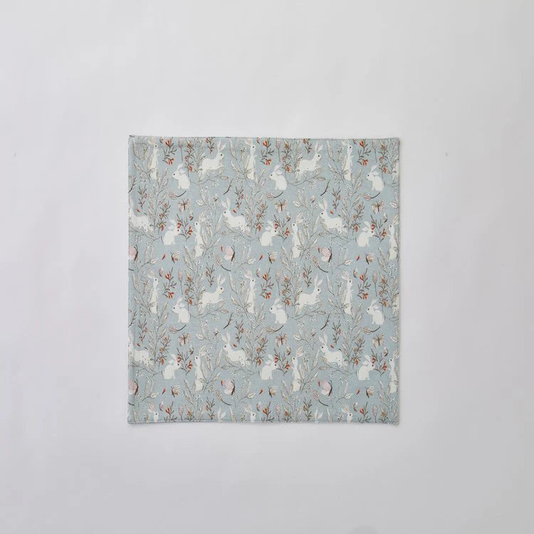 mist blue Frolicking Bunnies Cloth Napkins flat